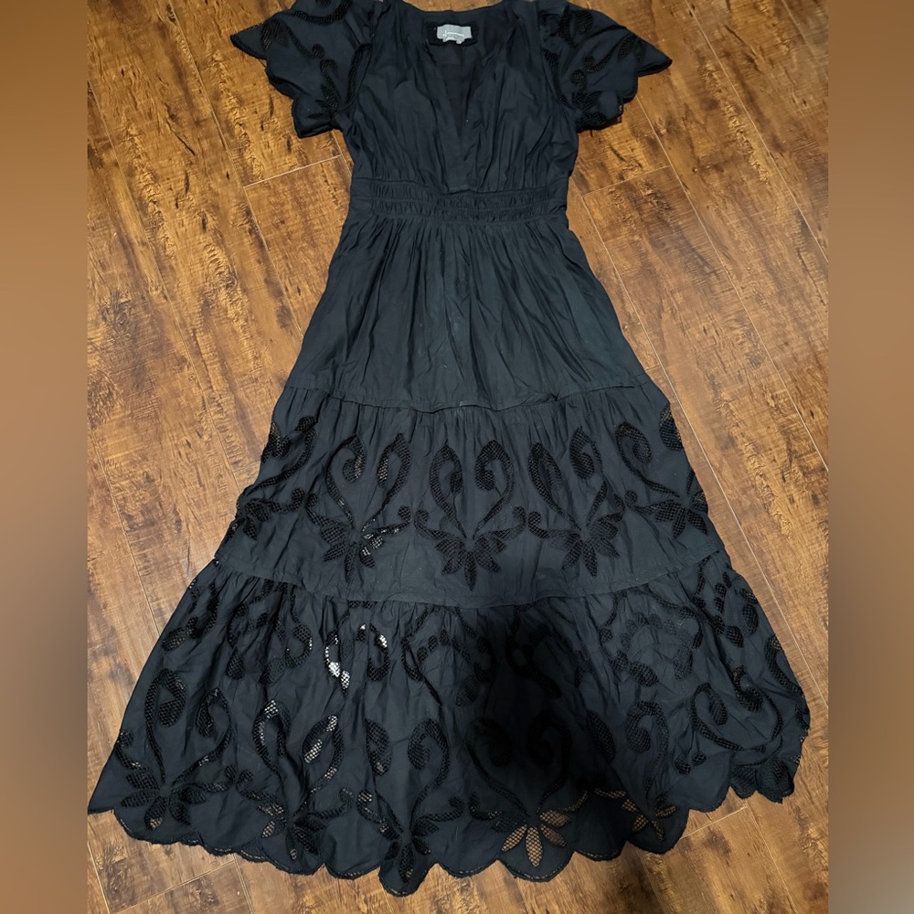 Anthropologie Black Maxi Dress with Lace Details